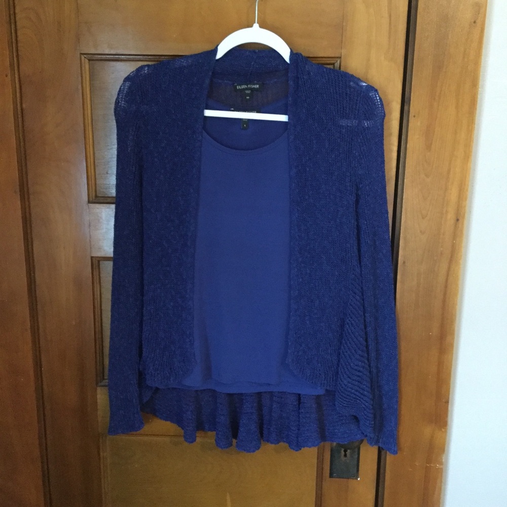 Eileen Fischer Open Knit Cardigan and Tank Set